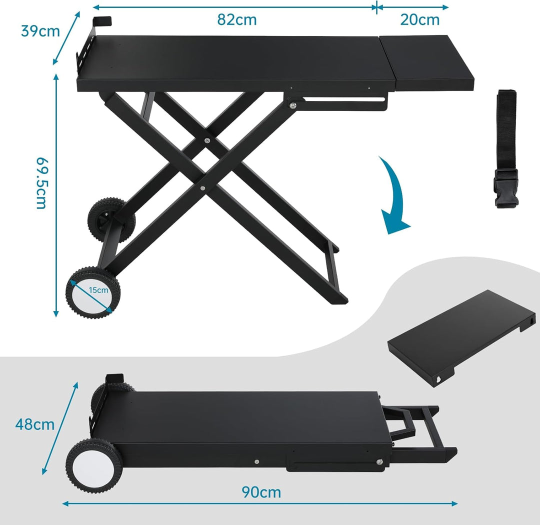 LIFERUN Klappbarer Grillwagen mit Grosser Arbeitsfläche(102x39 cm) & 2 Räder,Tragbarer Grilltisch mi