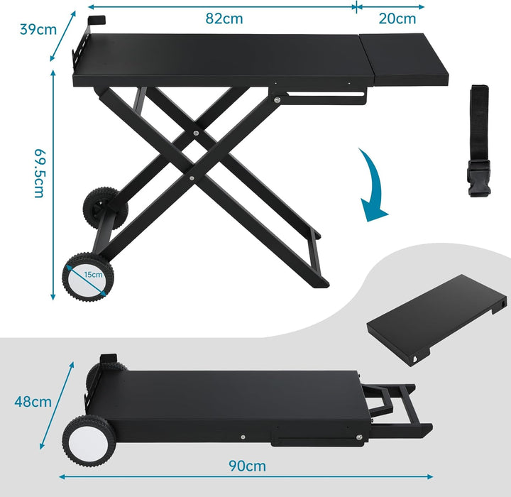 LIFERUN Klappbarer Grillwagen mit Grosser Arbeitsfläche(102x39 cm) & 2 Räder,Tragbarer Grilltisch mi
