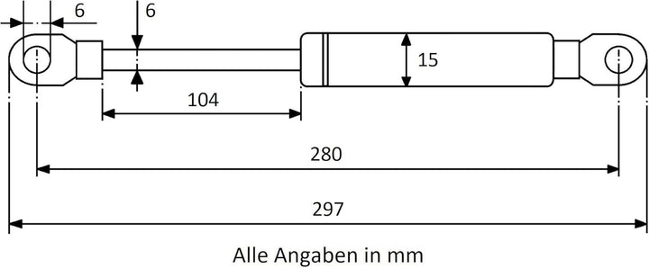Secuplan Gasdruckfeder 280 mm, 104 mm Hub, 80 N, Ø 8/6 mm, abnehmb. Augen Gasdruckdämpfer, Gasfeder