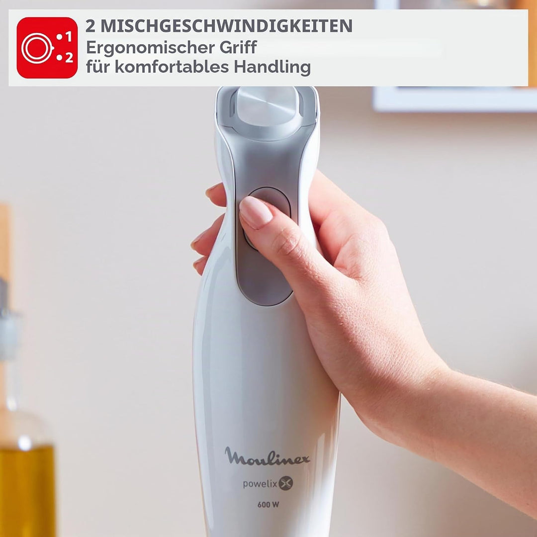 Moulinex Dailychef Weiss DD5511 Stabmixer, 600 W, bis zu 30% schnellere Ergebnisse, 2 Geschwindigkei