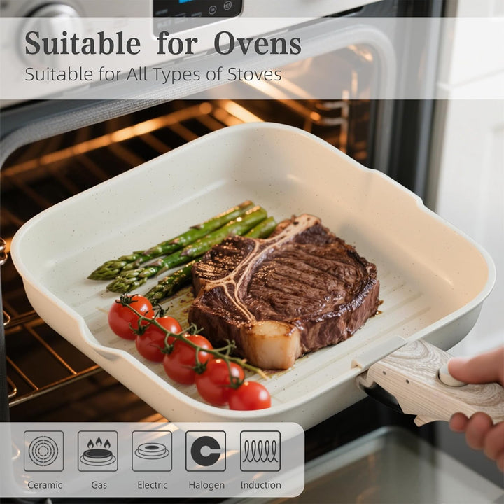 RIOVARM Grillpfanne Induktion 28 cm mit abnehmbaren Griffen, Antihaft Steakpfanne gerillt für alle H