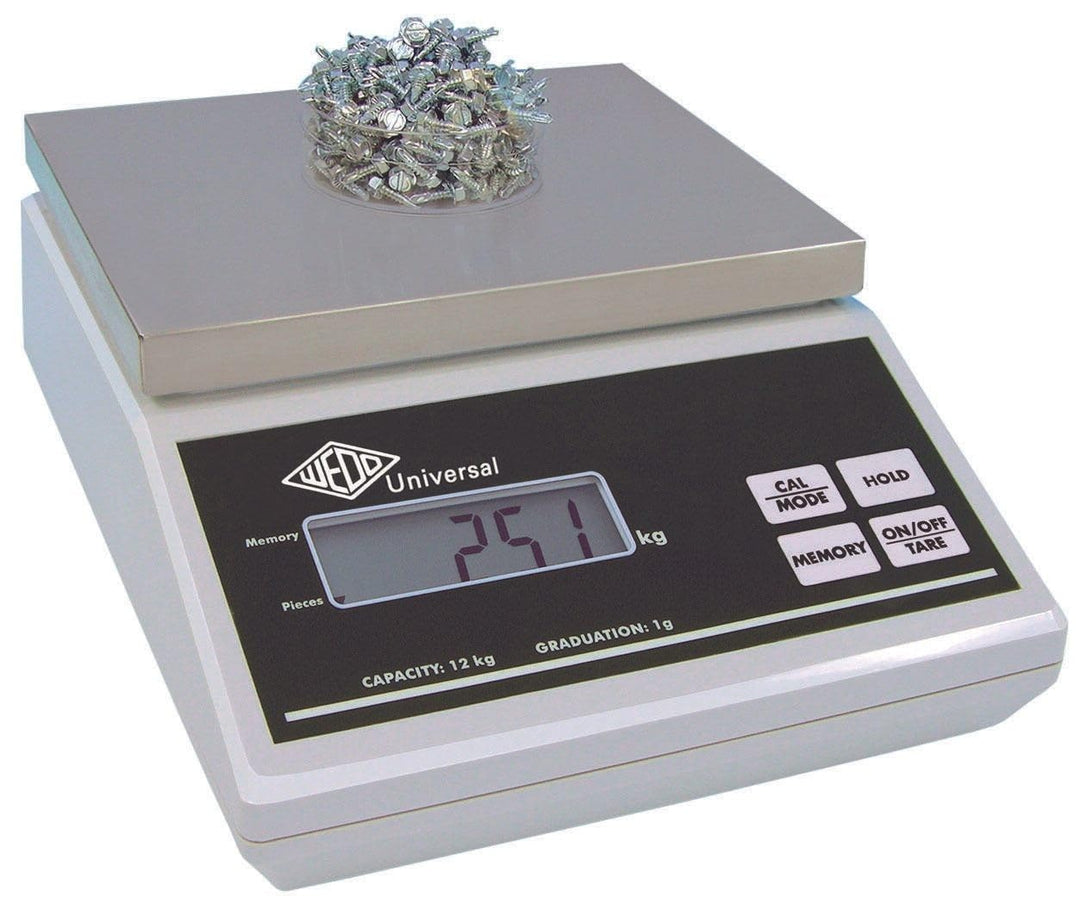 Wedo 507012 Universal Elektronische Wiege- und Stückzählwaag (12kg 12 kg/1g, mit EU-Netzgerät) grau