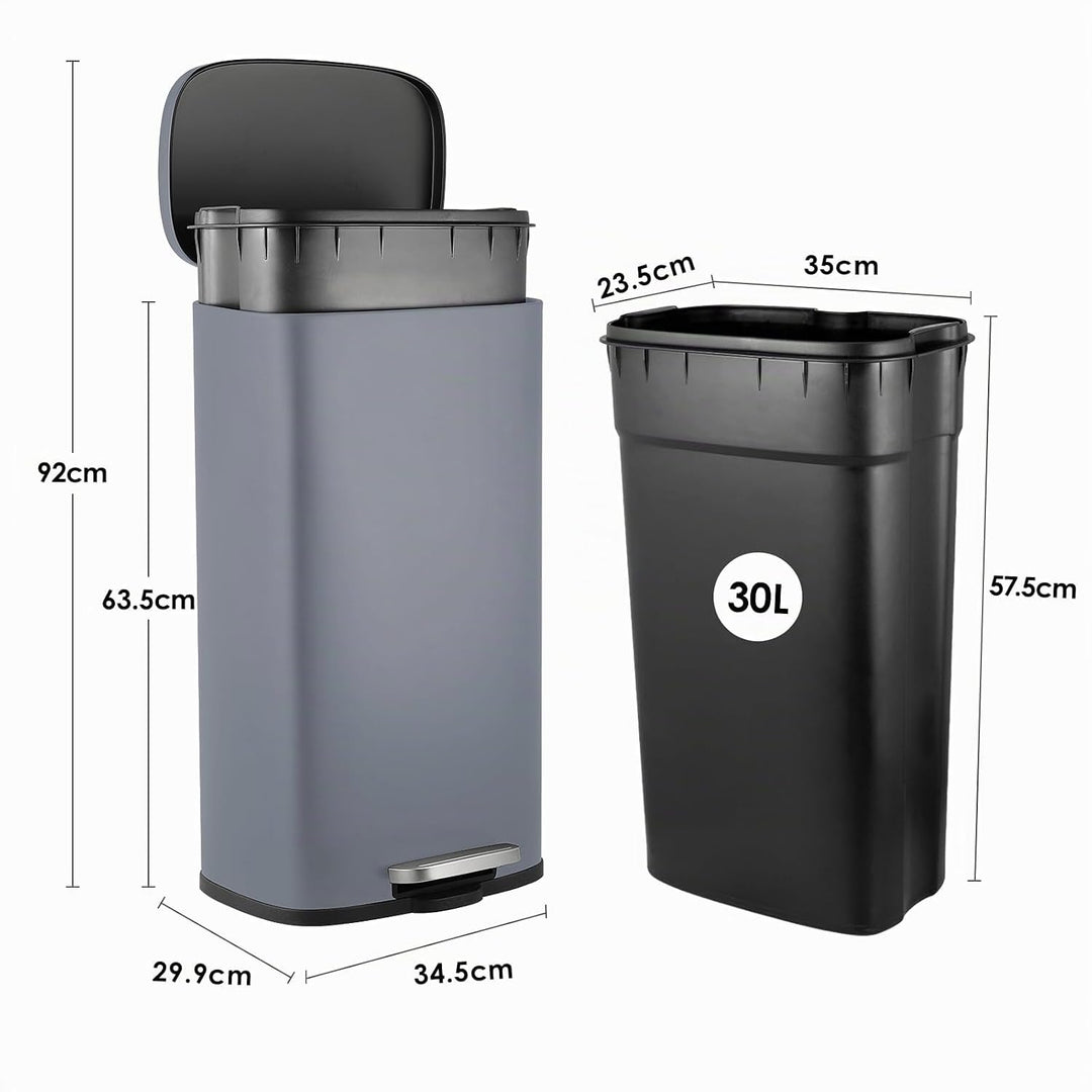 LIFERUN Mülleimer Küche 30l, Abfalleimer mit Deckel, Softclose Treteimer aus Stahl, mit Inneneimer f