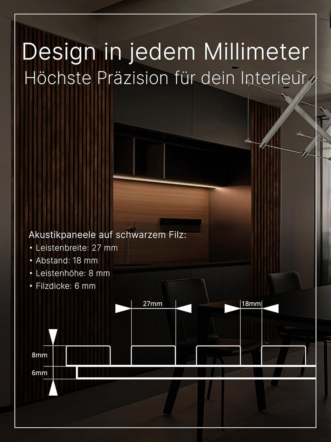 wohnartig® Akustikpaneele 1,485m² - 275cm x 54cm* set - (set = 2 Stück 275cm x 27cm) | Farbe: Antiqu
