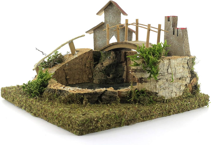Bertoni Miniatur Mountain Lake mit Brücke und Baum, Holz, Mehrfarbig, 20 x 20 x 14 cm