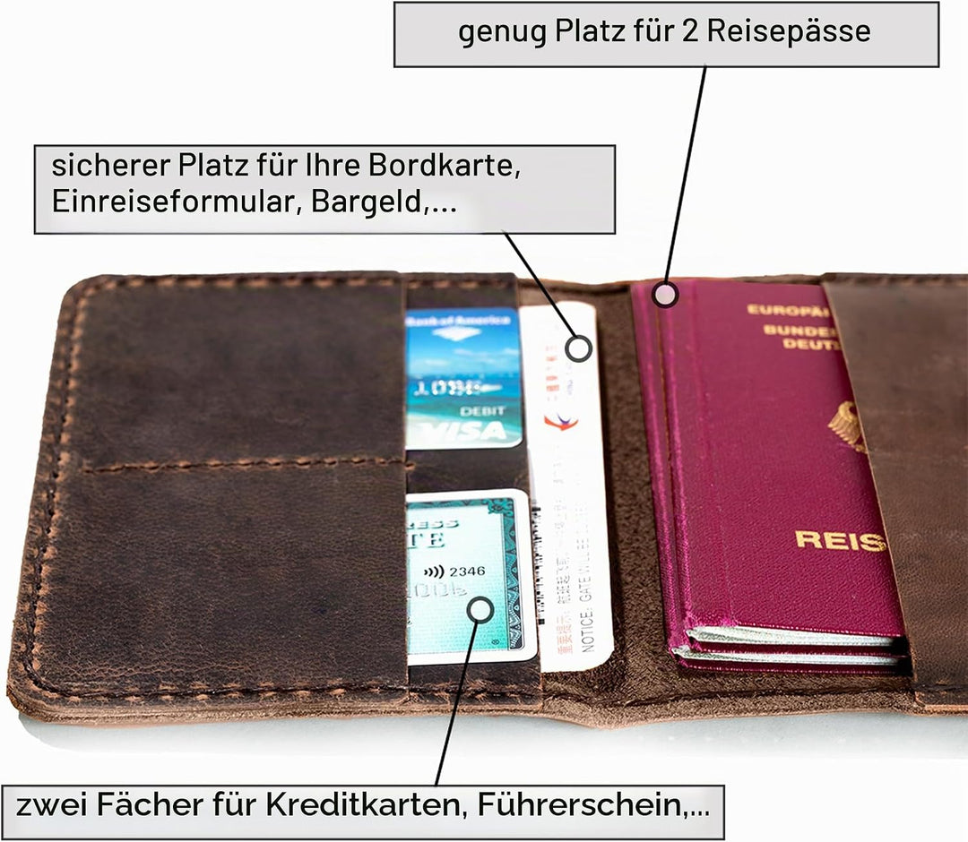 hecho. Reisepasshülle &amp; Impfpass Hülle - Handgefertig | Echtes Leder | Fair-Trade (Reisepass Hülle I