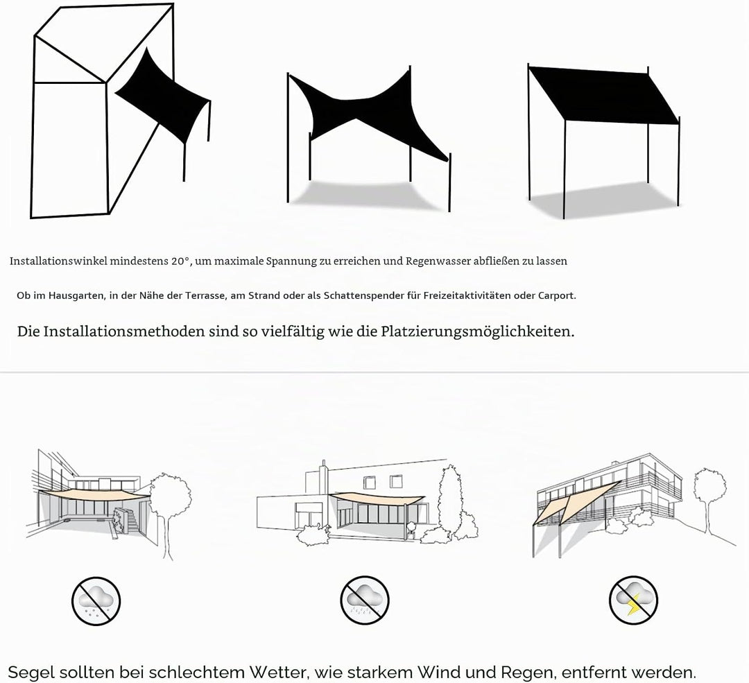 WOLTU Sonnensegel Premium HDPE Wetterbeständig Atmungsaktiv 95% UV Schutz Segeltuch 180 g/m² Sonnens
