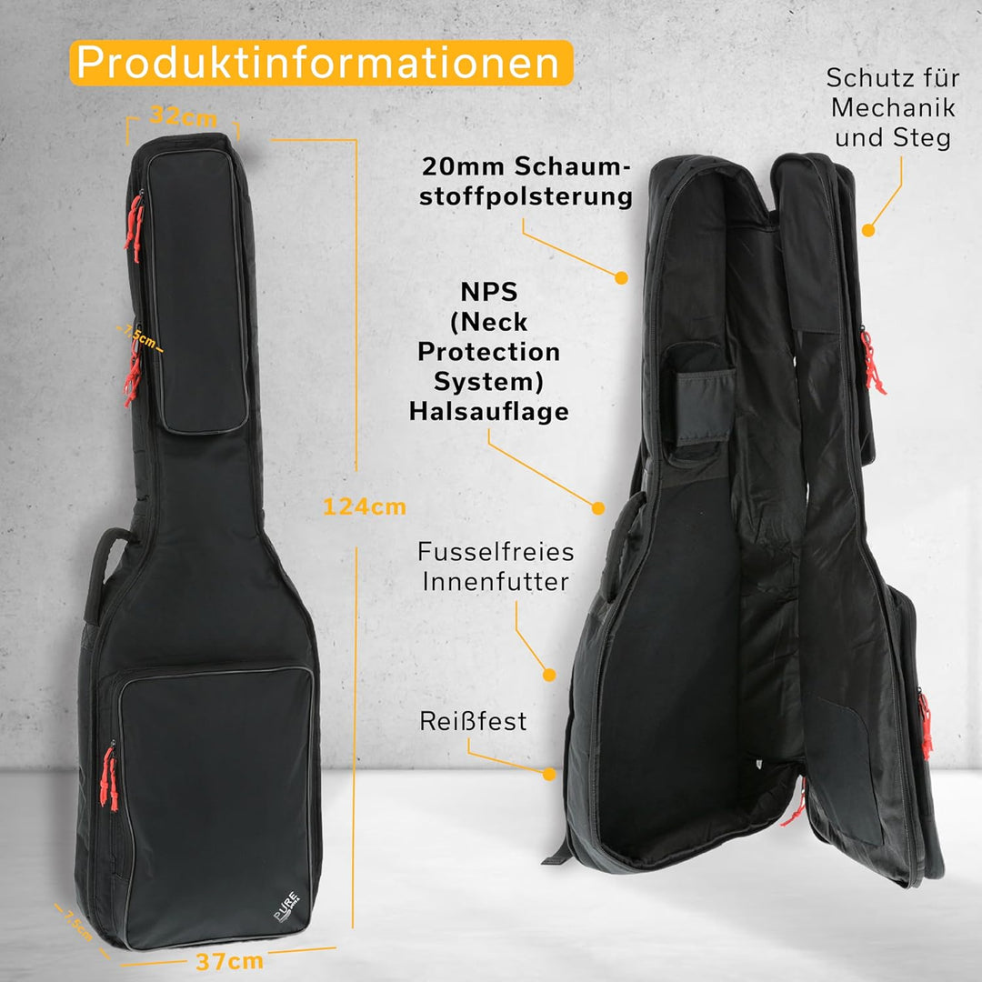 PURE GEWA Gitarren Gig-Bag Serie 120 für E-Bass, schwarz, 20 mm Schaumstoffpolsterung mit grosser No