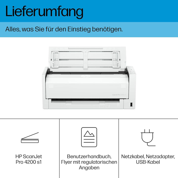 HP ScanJet Pro 4200 s1, Scanner, ADF für bis zu 50 Blatt, USB 3.0, bis zu 4.500 Seiten täglich, auto