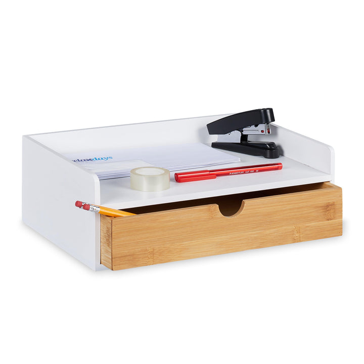 Relaxdays Schreibtisch Organizer, 1 Schublade, DIN A4 Ablage, Bambus, HxBxT: 11 x 32 x 22 cm, Büroor