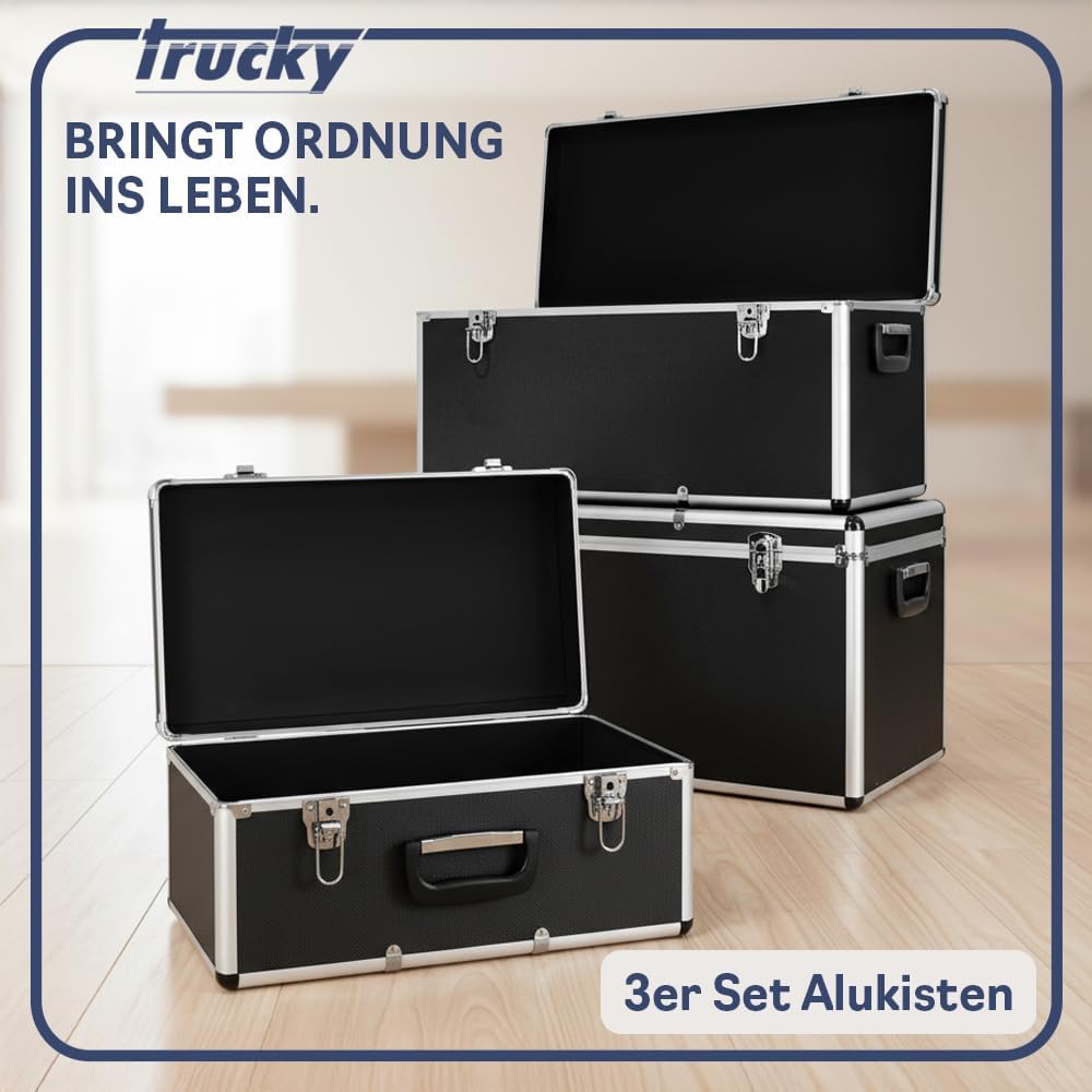 trucky Aluminium 3er Set Schwarz Boxen Alukiste 3x Alu Box Koffer Kiste Transportbox Werkzeugkiste W
