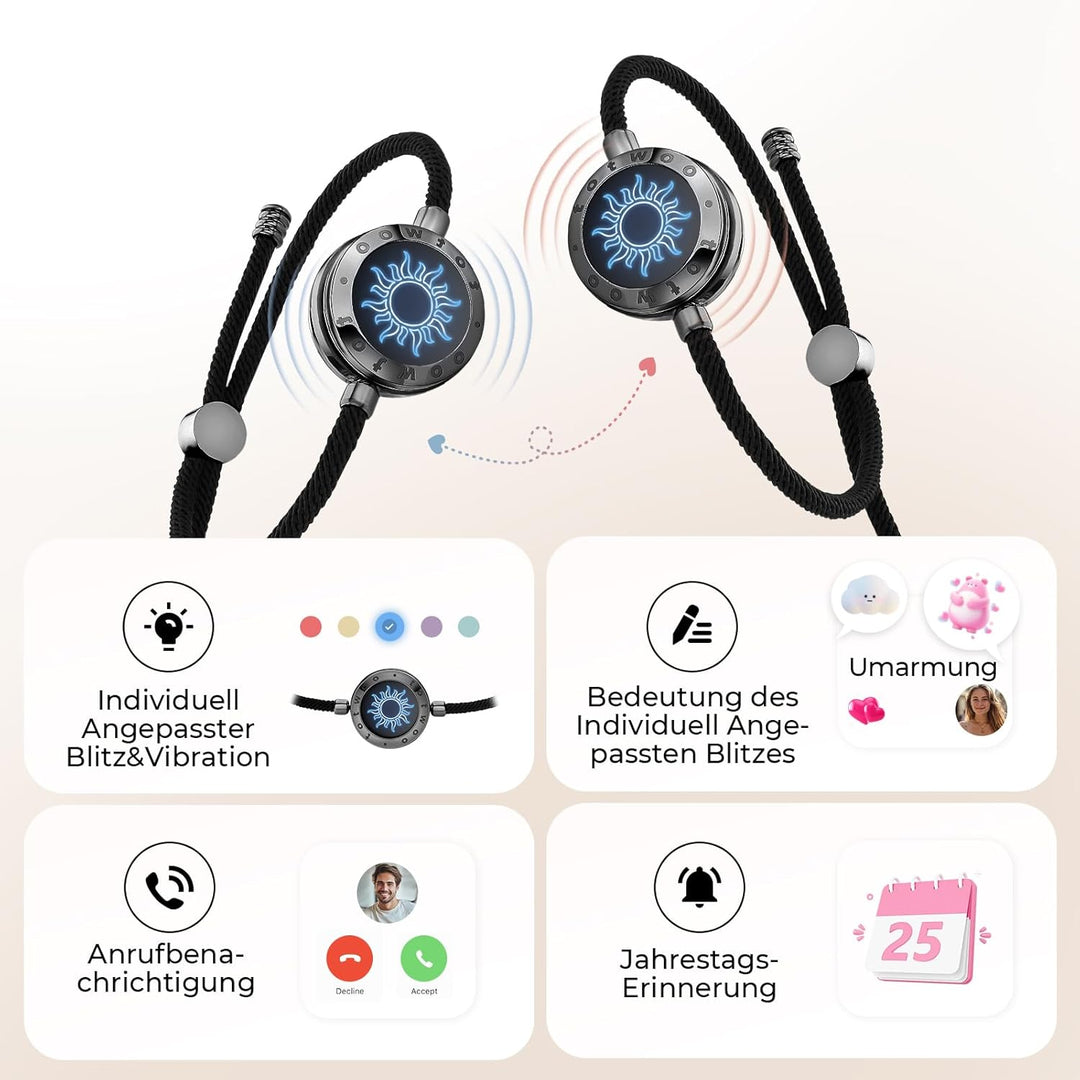 TOTWOO Partnerarmband für Paare - Bluetooth Armband mit Liebesalarm: Vibriert & Leuchtet bei Berühru