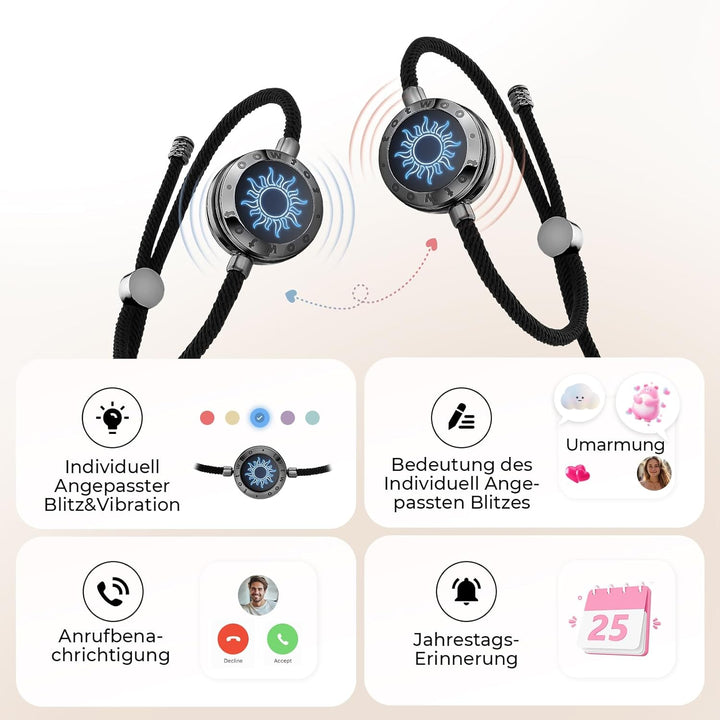 TOTWOO Partnerarmband für Paare - Bluetooth Armband mit Liebesalarm: Vibriert & Leuchtet bei Berühru