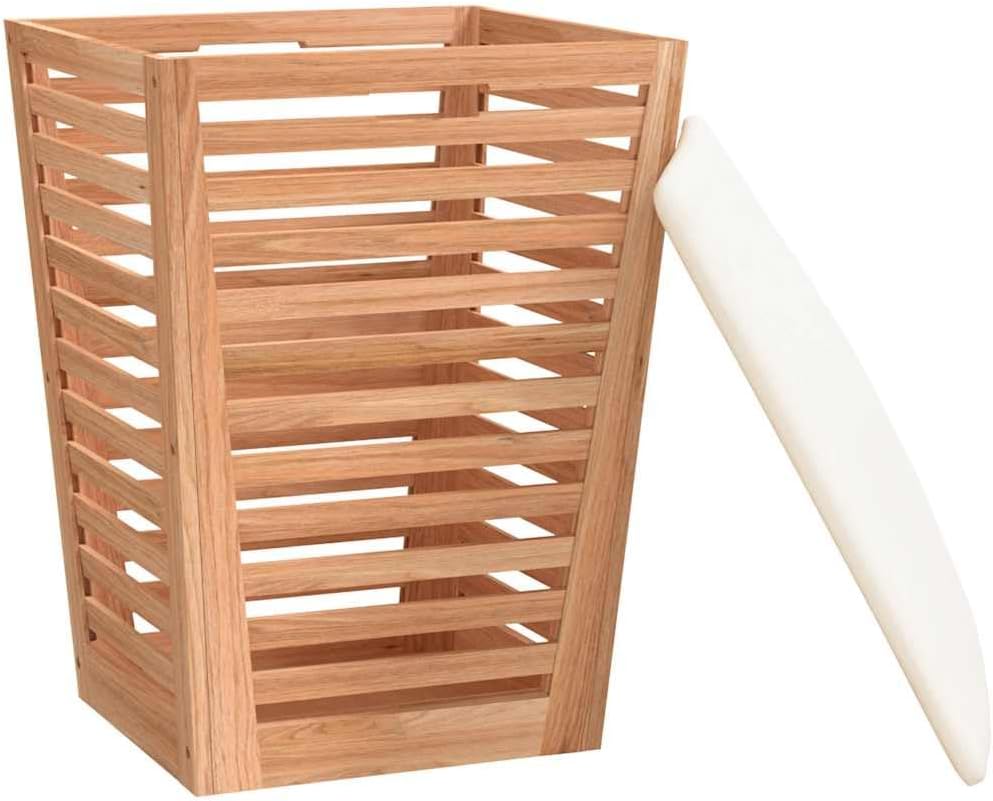 Badhocker 40,5x40,5x56 cm aus massivem Nussbaumholz mit Stauraum, Wäschekorb, Sitzgelegenheit und Au