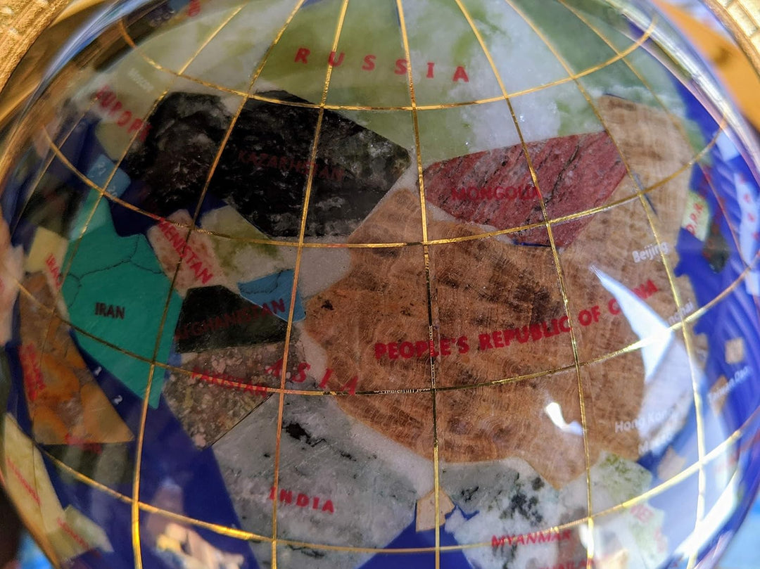Einzigartige Art 25,4 cm by 6 Lapislazuli blau Ocean Tisch Top Edelstein World Globe mit Gold Stativ
