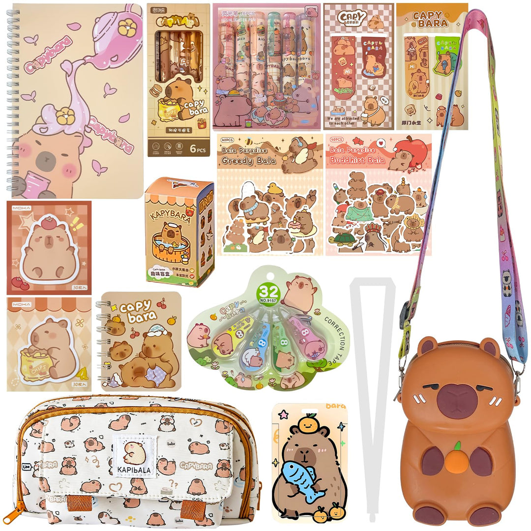 PQKL-party Capybara Federmäppchen Sachen Capybara Schreibwaren Set Schulsachen mit Stifte,80pcs Stic