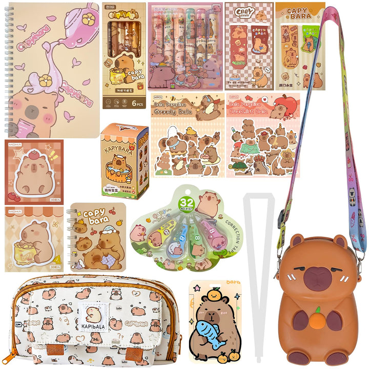 PQKL-party Capybara Federmäppchen Sachen Capybara Schreibwaren Set Schulsachen mit Stifte,80pcs Stic
