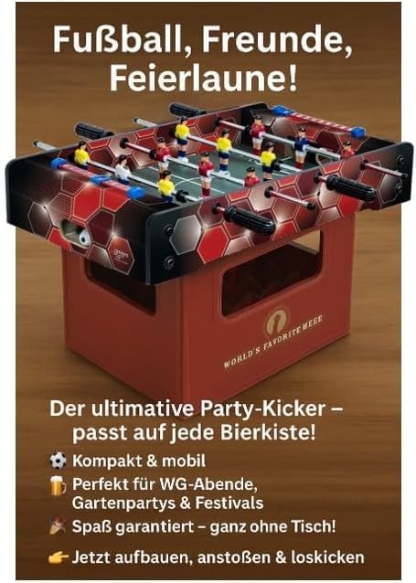 Carromco Bierkistenkicker Mini Tischfussball - Tischfussball Spiel für Getränkekisten 40 x 30 cm - F