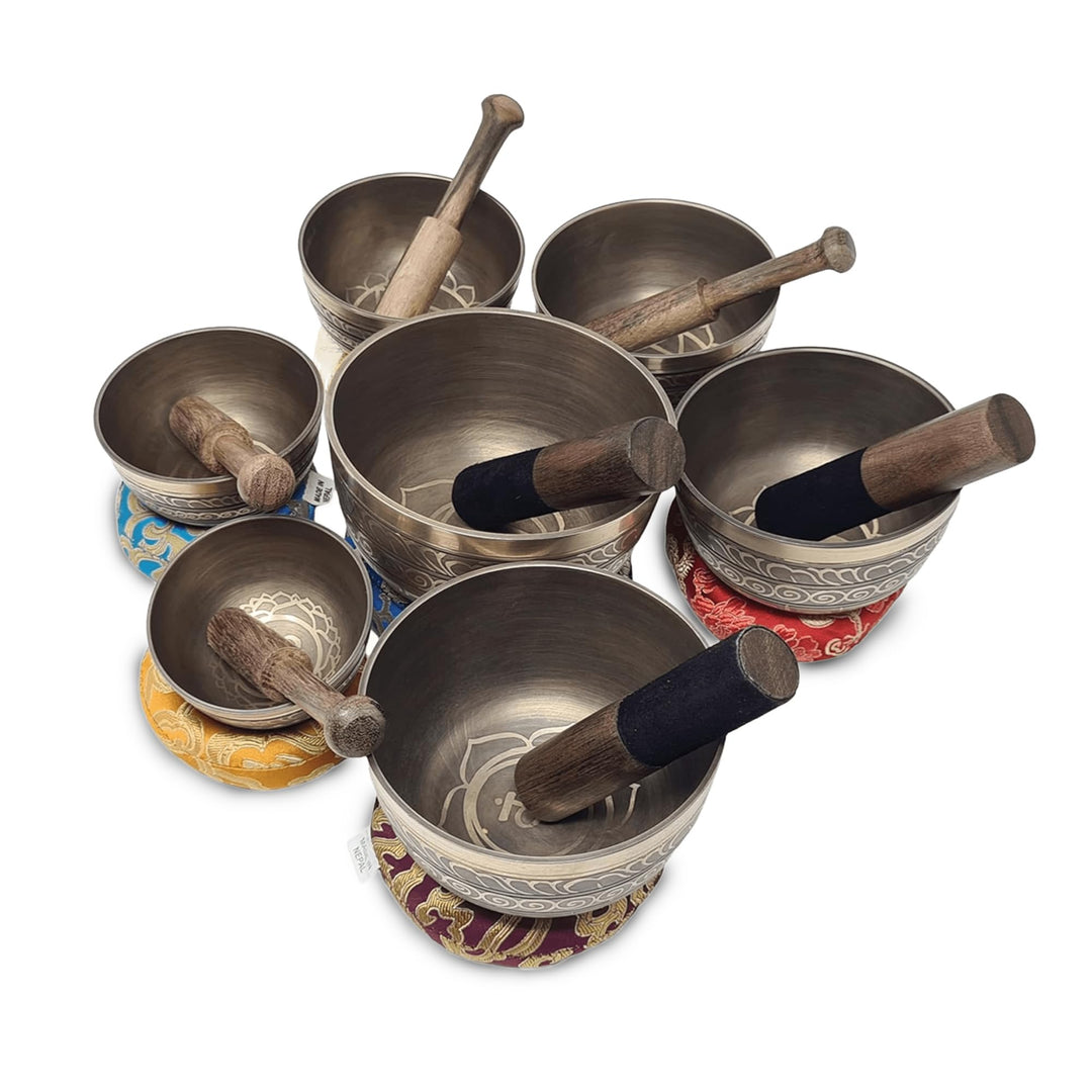 Klangschalen-Set, handgefertigt, tibetisches Chakra-Heilklangschale für Meditation, Klang, Frieden,