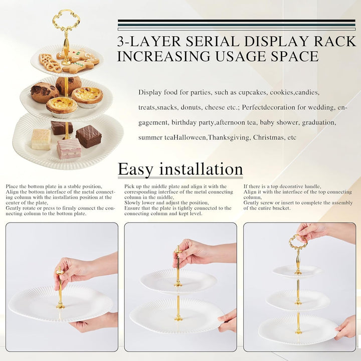 3 Schicht Keramik Tortenständer für Hochzeiten, Desserttisch Display Set für Teepartys Servierplatte