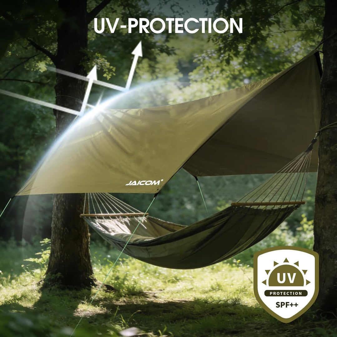 JAICOM Tarp Wasserdicht, 3.6x2.9m Ultraleicht Camping Zeltplane, Anti-UV Sonnen Regen Schutz Schnee,