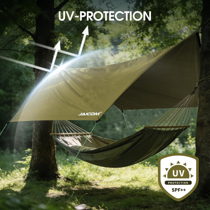 JAICOM Tarp Wasserdicht, 3.6x2.9m Ultraleicht Camping Zeltplane, Anti-UV Sonnen Regen Schutz Schnee,