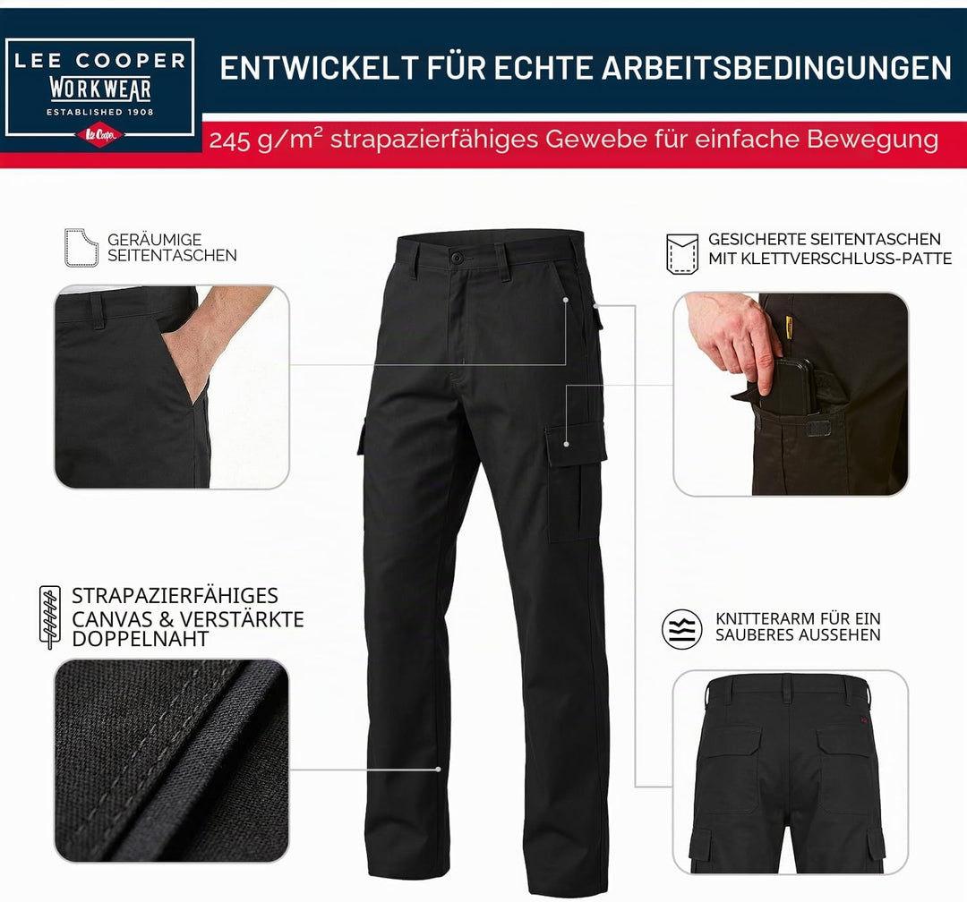 Lee Cooper Herren LCPNT205 robuste und pflegeleichte Arbeitshose mit mehreren Taschen Schwarz 34W /