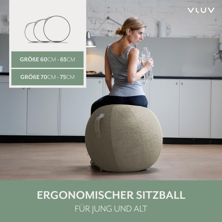 VLUV® BOL STOV Sitzball Büro Ergonomisch [Atmungsaktiv mit Tragegriff und Wegrollschutz] Waschbarer