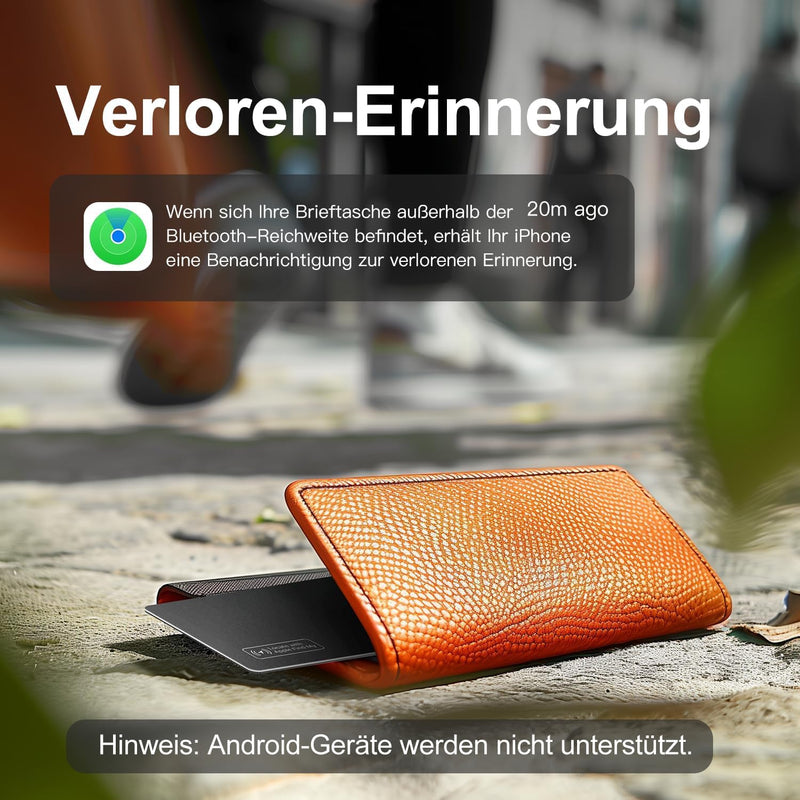 VINGNUT Dünne Geldbörsen-Tracker-Karte,Wiederaufladbarer Geldbörsen-Tracker,IP67 Wasserdicht,kompati