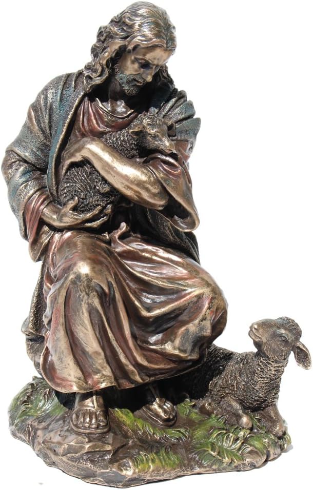 Bronzefigur, Jesus hält ein Baby-Lamm, 22,6 cm