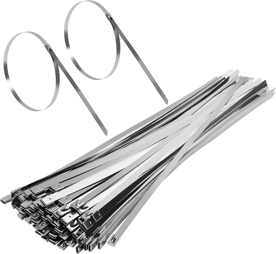 MaxAwe 100Stk Edelstahl Kabelbinder 400 x 7,9 mm, Metall Kabelbinder Selbstsichernde, Abnehmbar Rost
