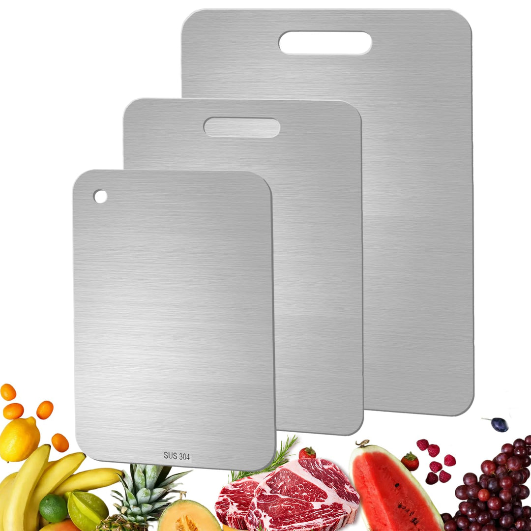Schneidebrett Set 3er aus S304 Edelstahl, Chopping board Doppelseitiges Lebensmittel Grade, BPA-frei