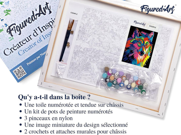 Figured'Art Malen Nach Zahlen Erwachsene Mit Rahmen Wolf Pop Art - Paint by Numbers Basteln DIY Bast