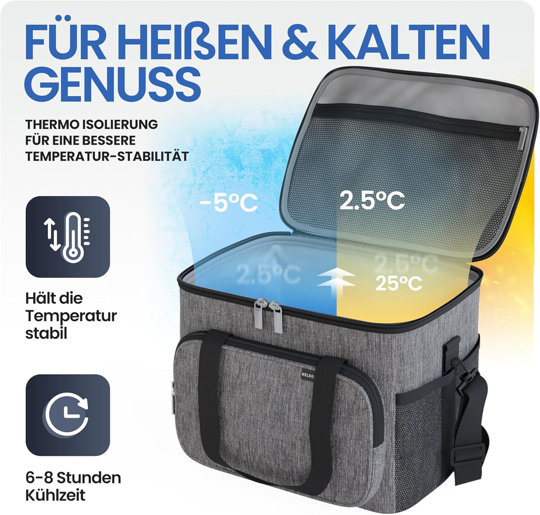 HELDENWERK Kühltasche für Essen &amp; Getränke - Isolierte Thermotasche auslaufsicher &amp; wasserdicht - Fr