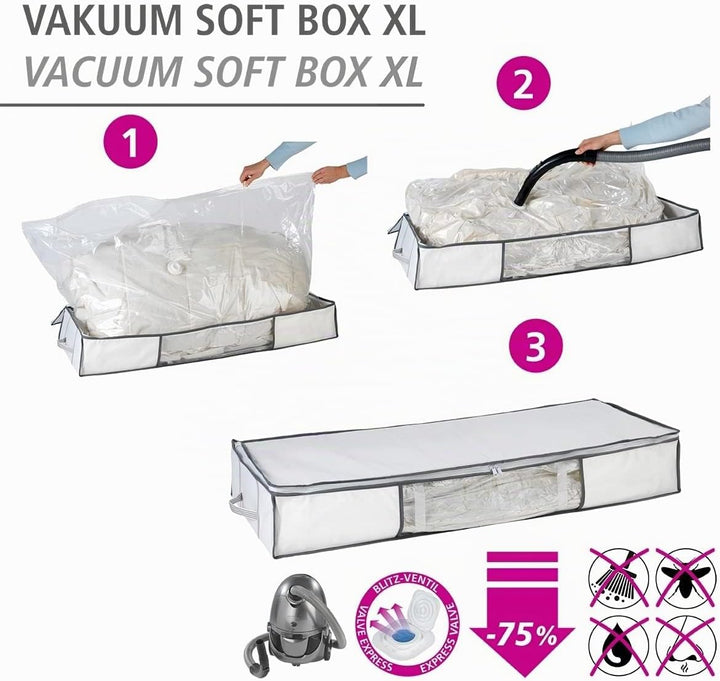 WENKO Vakuum Soft Unterbett-Box, Polypropylen, 105 x 15 x 45 cm, Weiss 15 x 45 x 105 cm Soft Unterbe