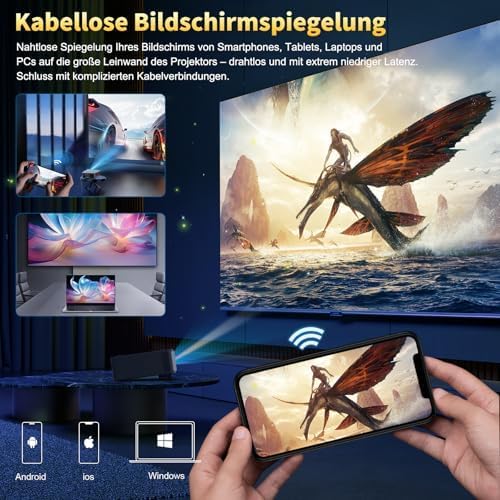 Beamer-4K[2200ANSI&Autofokus/Trapezkorrektur] Tageslicht Beamer mit WiFi 6 Bluetooth,DESS Full-HD 10