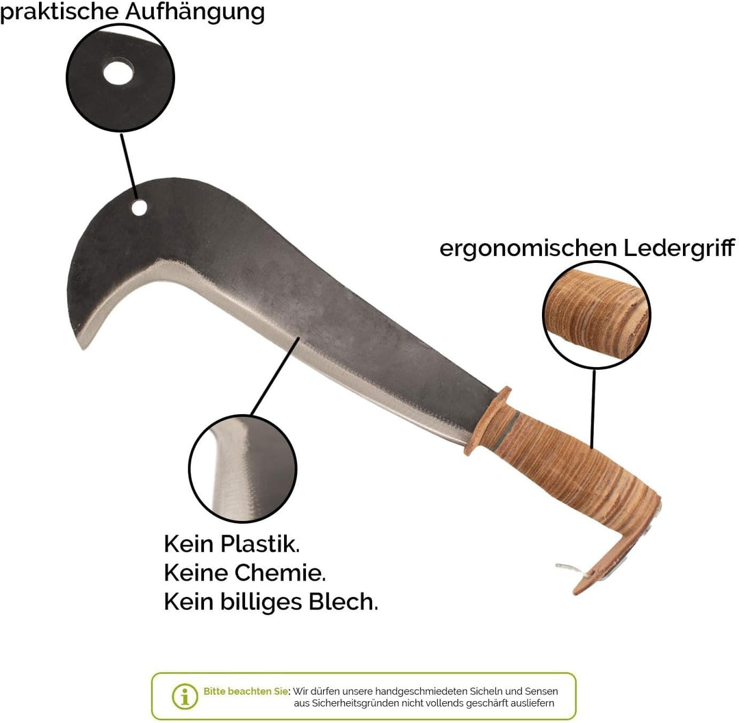 4betterdays.com NATURlich leben! Schweizer Gertel/Gertl mit Ledergriff - inkl. Gratis Schleifstein/S