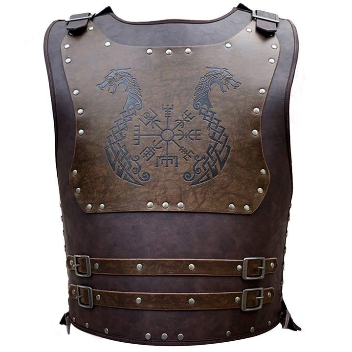 HiiFeuer Viking Warrior PU Leder Brustpanzer, Retro Ritter Leder Körperpanzer, Mittelalterliche Rüst