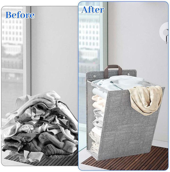 2 Stück Faltbarer Wäschekorb mit Deckel & Griffen, 60L Wäschesammler Laundry Aufhängbar mit 4 Nicht