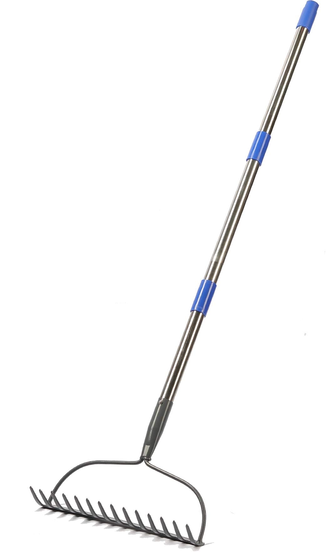 Laubrechen mit 14 Zähnen, Gartenharke aus Metall, Breite Harke mit 152 cm langem Metallstiel, Garten