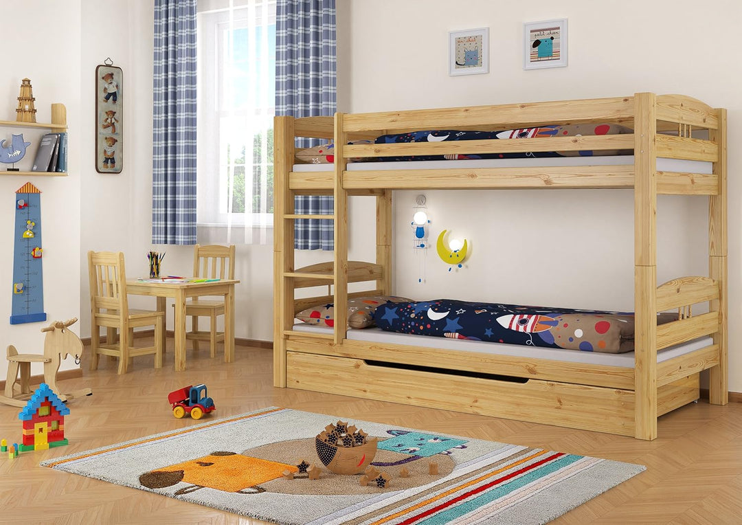 Erst-Holz® Kinder Etagenbett Kiefer Massivholz Stockbett 90x200 Hochbett Rollroste Bettkasten 60.10-