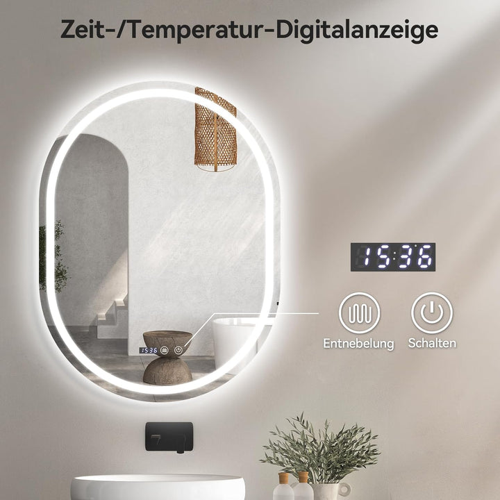 YOURLITE Badspiegel mit Beleuchtung Ovaler, Badezimmerspiegel Vertikaler mit LED Beleuchtung, LED Sp
