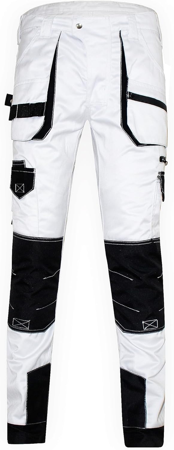 HASHOOB Herren Arbeitshose Maler Dekorateure Weisse Cargohose Pants Weiss-6 38W / 34L, Wei&#xDF;-6 3