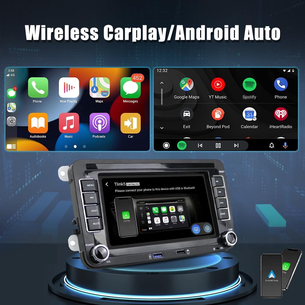 Hikity Android Autoradio für VW Golf 5 6 Touran Polo Radio mit Navi, 7 Zoll Bildschirm Touch Display