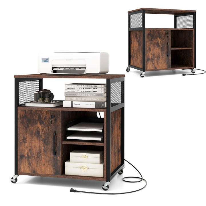 KOMFOTTEU Rollcontainer mit Ladestation, mobiler Aktenschrank mit Schloss & verstellbarem Ablagen, B