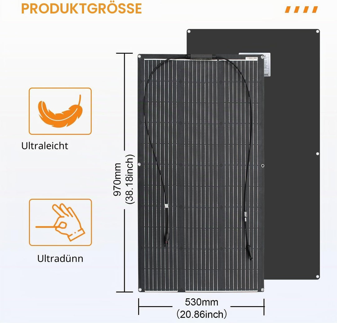 etfe Flexibel Solarpanel 100W 12V Monokristallines Photovoltaik Solarmodul Off-Grid für Wohnmobil, C