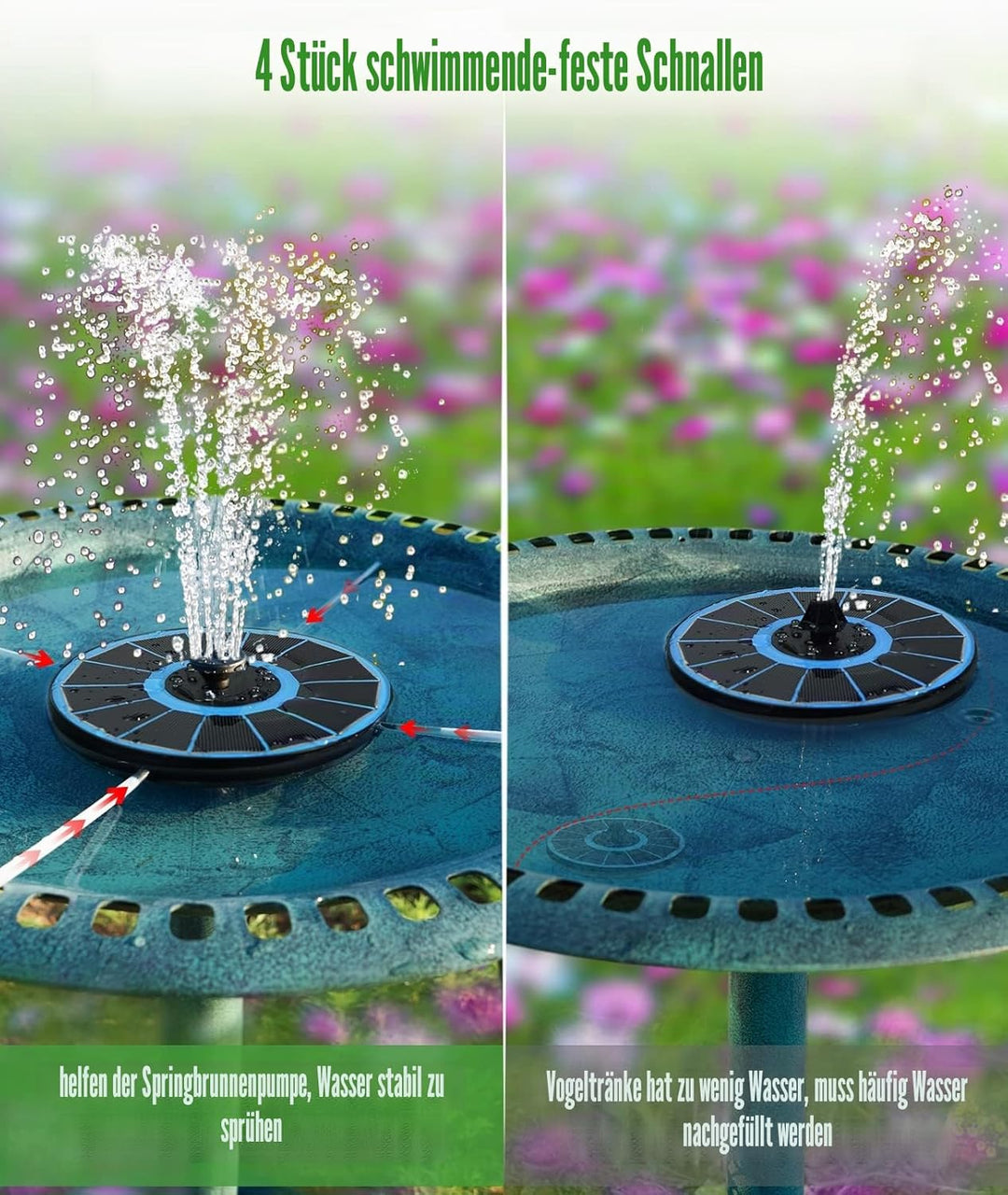 SZMP Solar Springbrunnen für aussen 100% Glas 2024 Upgraded,3.5W Solar Teichpumpe mit 8 Effekte Sola