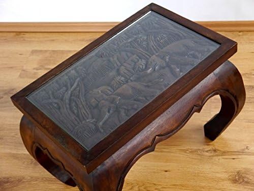 livasia Opiumtisch mit Schnitzerei, Couchtisch, Beistelltisch, Sofatisch, nachhaltig und handgeferti