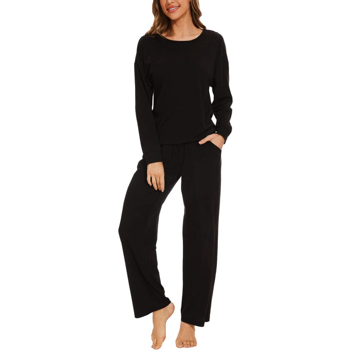 Mnamo Damen Schlafanzug Weich Gestricktes Pyjama Set Gemütliche Nachtwäsche Baumwolle und Modal Atmu