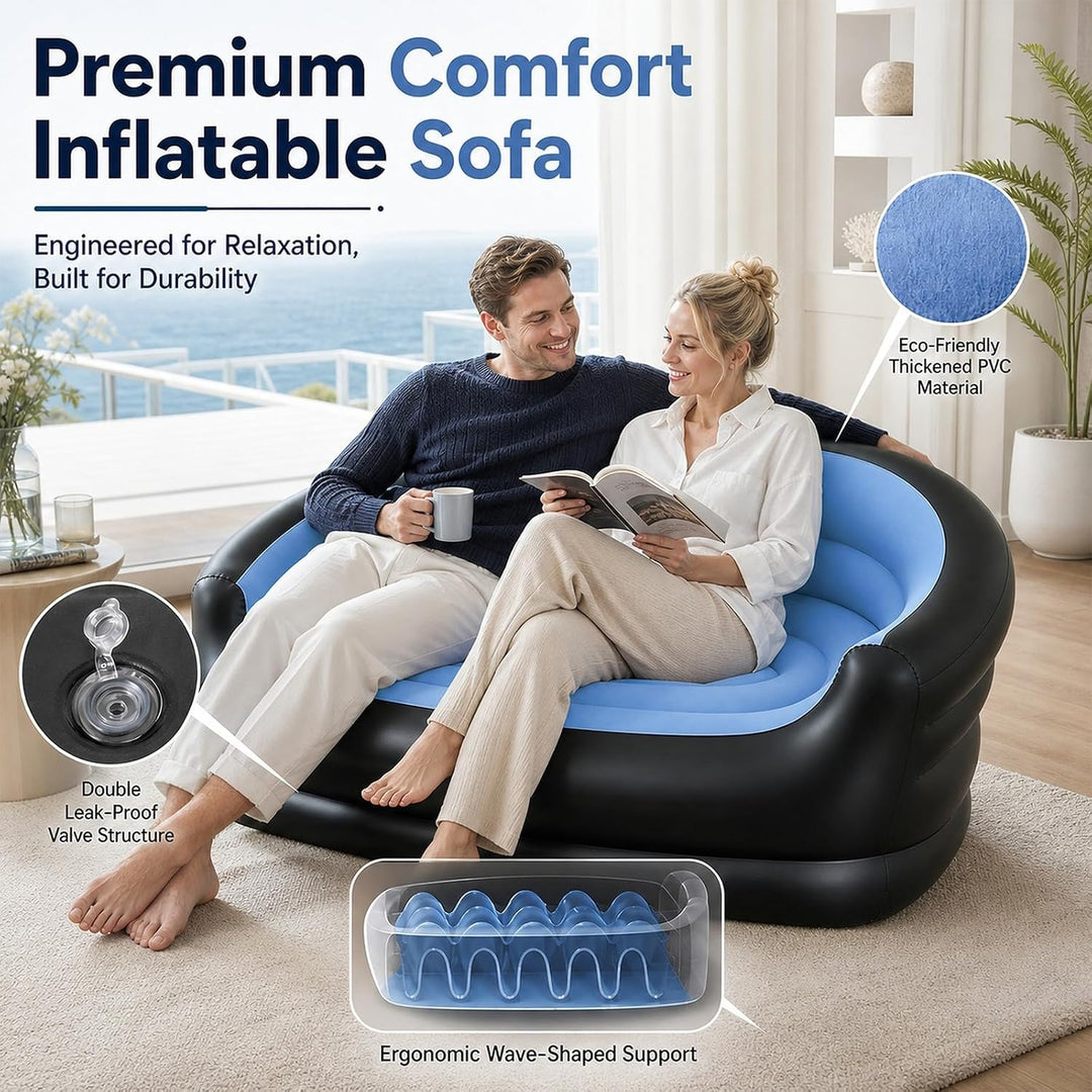 2-Sitzer Aufblasbares Sofa, Luftsofa Indoor &amp; Outdoor, Tragbares Inflatable Sofa mit Reparaturflicke